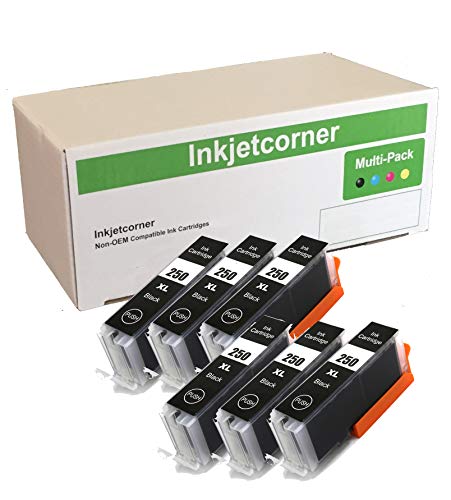 Product Cover Inkjetcorner Compatible Ink Cartridges Replacement for 250XL PGI-250XL PGBK for use with MG7520 MG6620 MG5620 MX922 MX722 MG5520 MG6420 MG7120 (Big Black, 6-Pack)