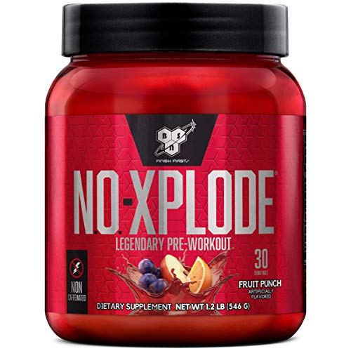 Product Cover BSN N.O.-XPLODE Pre-Workout Supplement with Creatine, Beta-Alanine, and Energy, Flavor: Caffeine Free Fruit Punch, 30 Servings