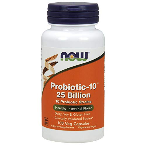 Product Cover NOW Supplements, Probiotic-10, 25 Billion, with 10 Probiotic Strains, Dairy, Soy and Gluten Free, Strain Verified, 100 Veg Capsules