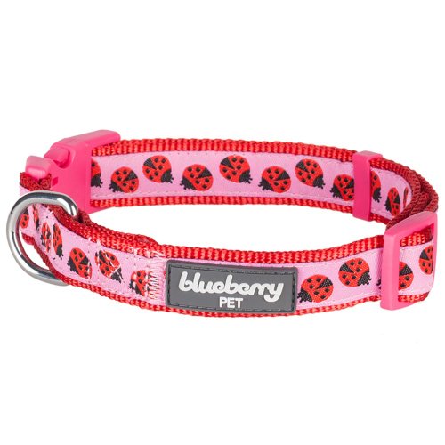 Product Cover Blueberry Pet Essentials 8 Patterns Ladybug Designer Adjustable Dog Collar, Large, Neck 18