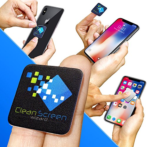 Product Cover Clean Screen Wizard Microfiber Cell Phone Cleaner Sticker, Cleaning Pad Screen Cleaner for iPhone, Samsung Cell Phones, Small Electronic Devices, Tech Gadgets, Stocking Stuffers Gift Ideas, Black