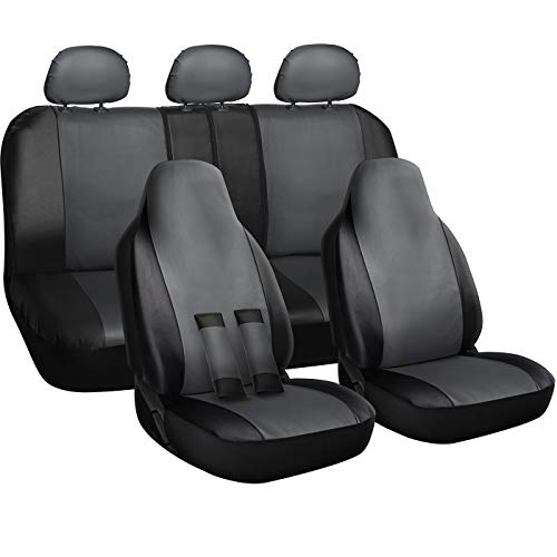 Product Cover OxGord Set PU Leather Car Seat Cover Set - Airbag - Front Low Back Buckets - Universal Fit for Car, Truck, SUV, Van - Steering Wheel Cover and Seat Belt Cushion