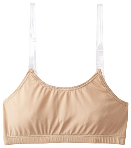 Product Cover Clementine Apparel Girls' Big (7-16) Pull-On Bra Detachable Elastic See Through Shoulder Straps, Nude, 8-10