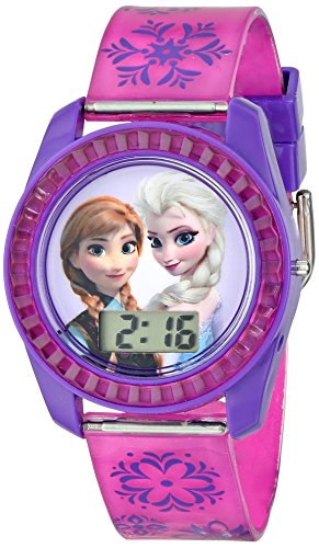 Product Cover Disney's Frozen Kids' Digital Watch with Elsa and Anna on the Dial, Purple Casing, Comfortable Pink Strap, Easy to Buckle, Safe for Children - Model: FZN3598