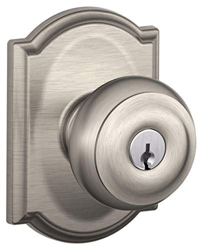 Product Cover Schlage F51-GEO-CAM Georgian Keyed Entry F51A Panic Proof Door Knob with Camelot, Satin Nickel