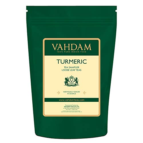 Product Cover VAHDAM, Turmeric Tea Sampler - (6 TEAS) - THE WONDER SPICE - Turmeric Spiced, Turmeric Ginger, Turmeric Tulsi, Turmeric Saffron, Turmeric Citrus, Turmeric Fennel - Herbal Tea Variety Pack - Tea Gift