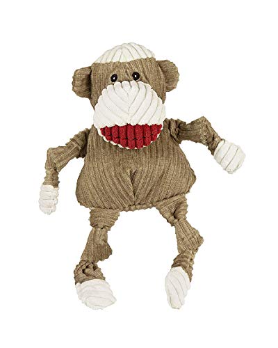 Product Cover HuggleHounds Plush Corduroy Durable Squeaky Knottie, Dog Toy, Great Dog Toys  for Aggressive Chewers, Sock Monkey, Large