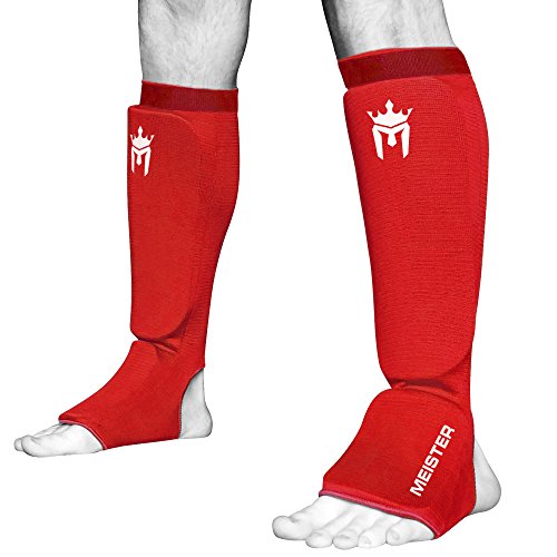 Product Cover Meister MMA Elastic Cloth Shin & Instep Padded Guards (Pair) - Red - Youth/X-Small