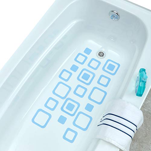 Product Cover SlipX Solutions Adhesive Square Safety Treads Add Non-Slip Traction to Tubs, Showers & Other Slippery Spots - Design Your Own Pattern! (21 Count, Reliable Grip, Blue)