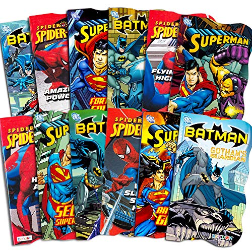 Product Cover Superhero Board Books Ultimate Set Toddlers Kids -- 12 Shaped Board Books Featuring Batman, Superman, Spiderman and More