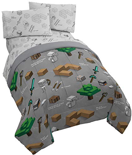 Product Cover Jay Franco Minecraft Survive 4 Piece Twin Bed Set - Includes Reversible Comforter & Sheet Set - Super Soft Fade Resistant Polyester - (Official Minecraft Product)