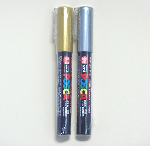 Product Cover Uni Posca Paint Marker PC-1M Gold & Silver, 2 pens per Pack(Japan Import) [Komainu-Dou Original Package]