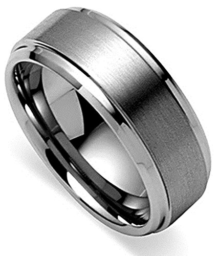 Product Cover King Will Basic Men's Tungsten Carbide Ring 8mm Polished Beveled Edge Matte Brushed Finish Center Wedding Band