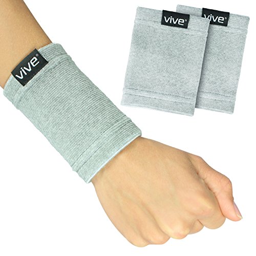 Product Cover Vive Wrist Sweatbands (Pair) - Bamboo Charcoal Compression Wristband - Athletic Support for Carpal Tunnel Pain Relief, Arthritis, Tendonitis and Tennis (Gray, Large/X-Large)