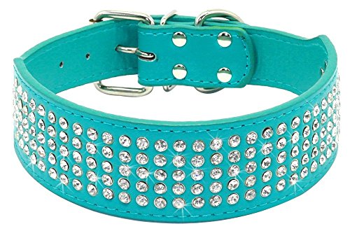 Product Cover Beirui Rhinestones Dog Collars - 5 Rows Full Sparkly Crystal Diamonds Studded PU Leather - 2 Inch Wide -Beautiful Bling Pet Appearance for Medium & Large Dogs,21-24