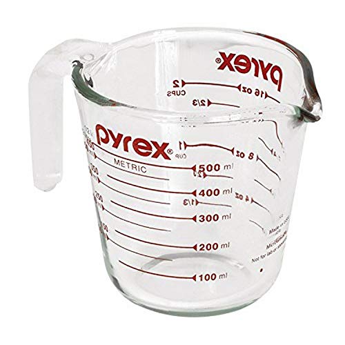 Product Cover Pyrex Prepware 2-Cup Measuring Cup, Red Graphics, Clear