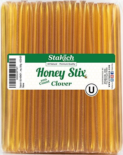 Product Cover Stakich Clover Honey Stix - Pure U.S. Grade A Honey, 100 Sticks - Kosher Certified - Perfect for Gifts, Tea, Kids Snacks, Travels and Outdoors