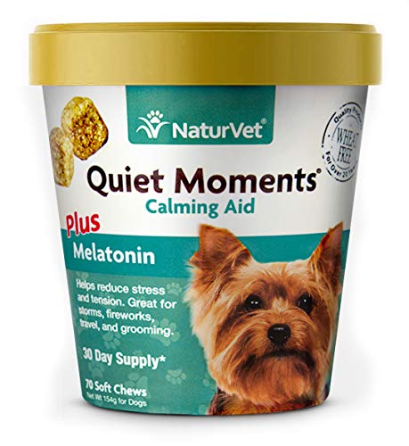 Product Cover NaturVet - Quiet Moments Calming Aid for Dogs - Plus Melatonin - Helps Reduce Stress & Promote Relaxation - Great for Storms, Fireworks, Separation, Travel & Grooming - 70 Soft Chews