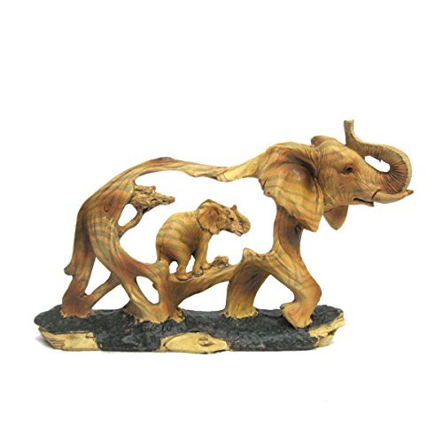 Product Cover Ebros Gift Elephant and Baby Walking in The Wild Faux Wood Figurine Elephant Walking with Baby Calf Wildlife Safari Scene Sculpture