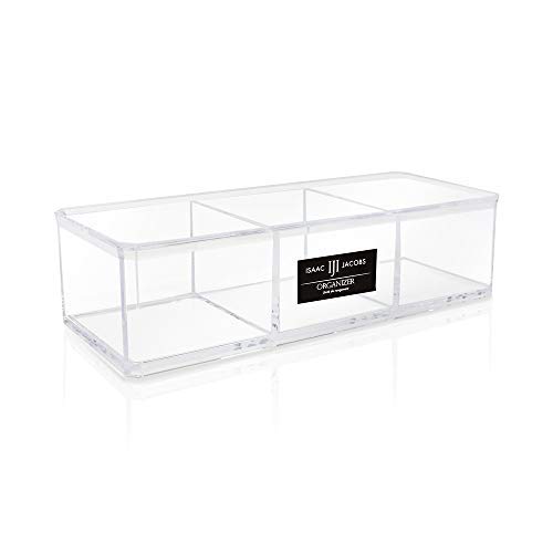 Product Cover Isaac Jacobs Clear Acrylic 3 Section Organizer- Three Compartment Drawer Tray and Storage Solution for Office, Bathroom, Kitchen, Supplies, and More (Clear)