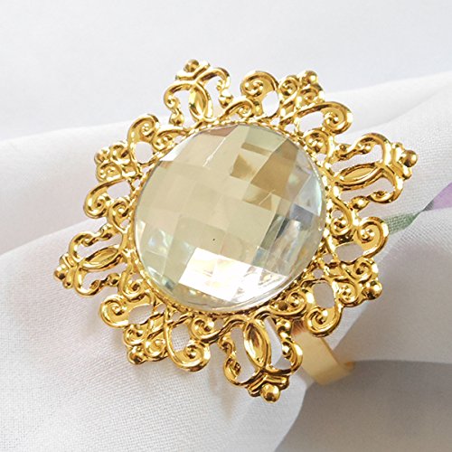 Product Cover Tangpan 10pcs Gold-Light Napkin Ring Rhinestones Napkin Rings for Weddings Pearl Napkin Rings Shiny (Clear)