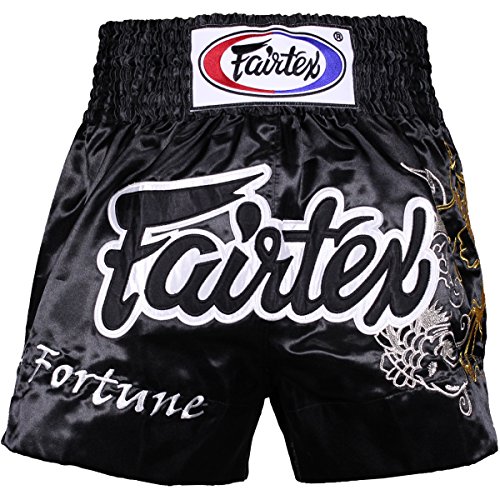 Product Cover Fairtex Muay Thai Boxing Shorts Red Black White Size S M L XL XXL (3L) (Fortune Black XL)
