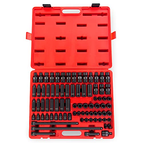 Product Cover Sunex 3580, 3/8 Inch Drive Master Impact Socket Set, 80 Piece, SAE/Metric, 5/16 Inch - 3/4 Inch, 8mm - 19mm, Standard/Deep/Universal, Cr-Mo, Radius Corner, Chamfered Opening, Dual Size Markings, Heavy Duty Storage Case, Includes Star and In