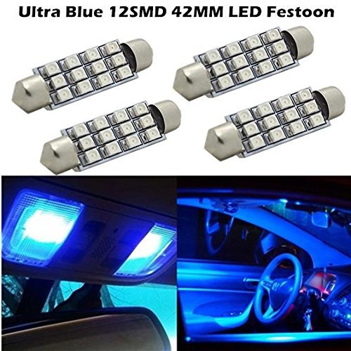 Product Cover Partsam 4x Blue 12SMD LED MAP/DOME INTERIOR LIGHTS BULBS/BULB 42MM FESTOON