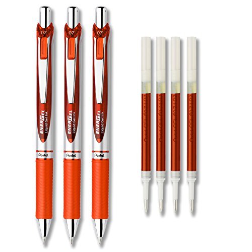 Product Cover Pentel EnerGel Deluxe RTX Liquid Gel Ink Pen Set Kit, Pack of 3 with 4 Refills (Orange - 0.7mm)