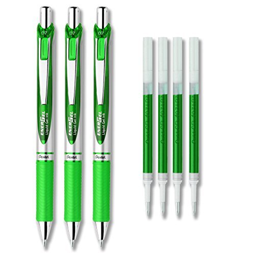 Product Cover Pentel EnerGel Deluxe RTX Liquid Gel Ink Pen Set Kit, Pack of 3 with 4 Refills (Green - 0.7mm)