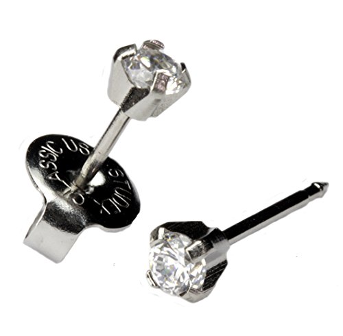 Product Cover Ear Piercing Earrings Silver Stainless Mini 3mm Clear CZ Studs Studex System 75 Hypoallergenic