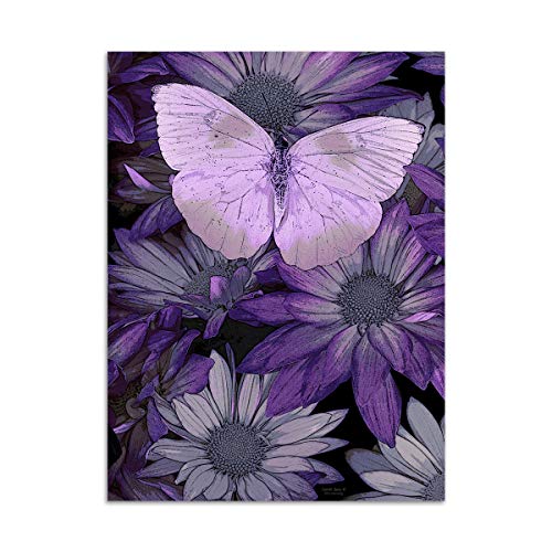 Product Cover Purple Butterfly Painting Giclee Print on Canvas, Stretched and Framed, Modern Home Decoration Wall Art,12 by 16Inch,Ready to Hang