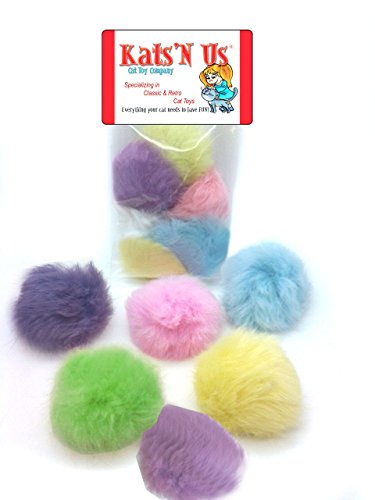 Product Cover Kats'N Us Real Rabbit Fur Pom Pom Ball Cat Toy - Colorful Flying Fuzz Balls 5 Pk