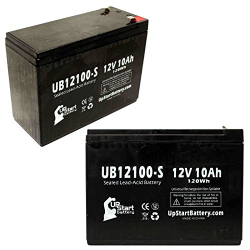 Product Cover 2x Pack UB12100-S Universal Sealed Lead Acid Battery Replacement (12V, 10Ah, 10000mAh, F2 Terminal, AGM, SLA) - Compatible with Schwinn S400 Battery, S350, S500 Missile FS S180 Razor Rebellion Chopper