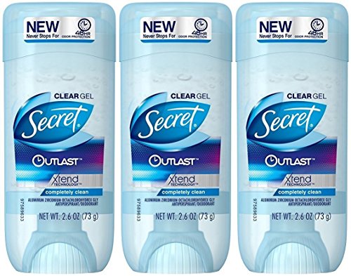Product Cover Secret Outlast Antiperspirant and Deodorant Clear Gel, Completely Clean - 2.6 Oz Each, Pack of 3