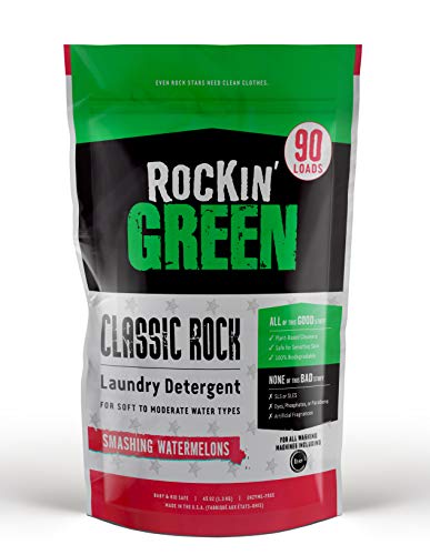 Product Cover Natural HE Powder Laundry Detergent by Rockin' Green, Perfect for Cloth Diapers, Classic Rock Formula for Normal Water, 90 loads, Smashing Watermelons Scent, 45 oz