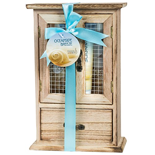 Product Cover Fresh Aquatic Oceanside breeze Spa Gift Set For Women Displayed in Wooden Curio Includes : Shower Gel, Bubble Bath, Body Lotion and Puff Perfect At Home Spa Beach Experience
