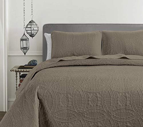 Product Cover Chezmoi Collection Austin 3-Piece Oversized Bedspread Coverlet Set (Queen, Taupe)