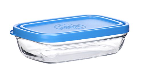 Product Cover Duralex Made In France Lys Rectangular Bowl with Lid, 13 oz, Clear/Blue