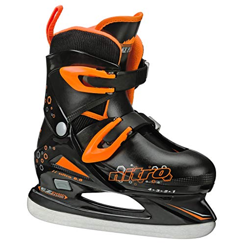 Product Cover Lake Placid Boys Nitro 8.8 Adjustable Figure Ice Skate, Black/Orange, Large (4-7)