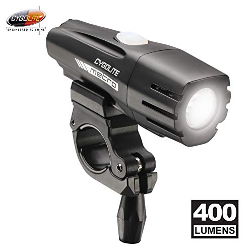 Product Cover Cygolite Metro- 400 Lumen Bike Light- 4 Night Modes & Daytime Flash Mode- Compact & Durable- IP67 Waterproof- Secured Hard Mount- USB Rechargeable Headlight- for Road & Commuter Bicycles