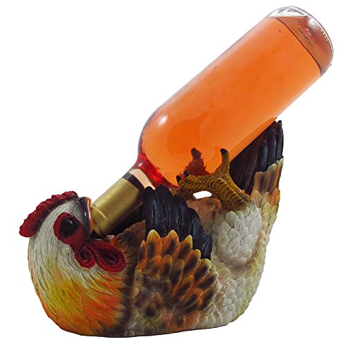 Product Cover Drinking Chicken Wine Bottle Holder Statue for Country Farm Kitchen Decor Tabletop Wine Stands & Racks and Decorative Collectible Hen Gifts for Farmers