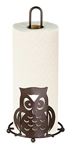 Product Cover Home Basics Stylish Steel Owl Paper Towel Holder Organizer Dispenser Stand, Circular Base, Bronze (1)