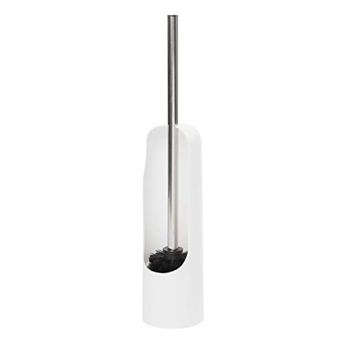 Product Cover Umbra Touch White Toilet Brush with Open Back Hideaway Holder - Durable, Slim, Plastic & Metal Toilet Bowl Cleaner With Rubber Finish - Soft and Dense Brush Bristles - Removes All Stubborn Stains