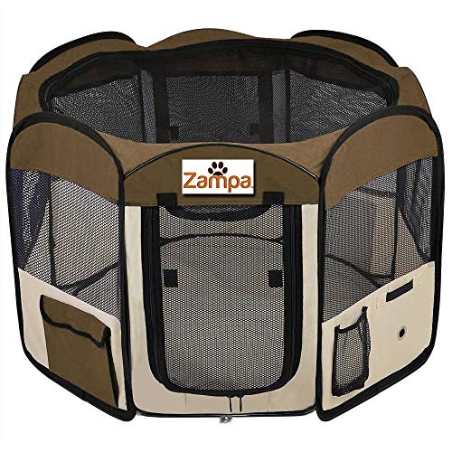 Product Cover Zampa Portable Foldable Pet playpen Exercise Pen Kennel + Carrying Case for Larges Dogs Small Puppies/Cats | Indoor/Outdoor Use | Water Resistant