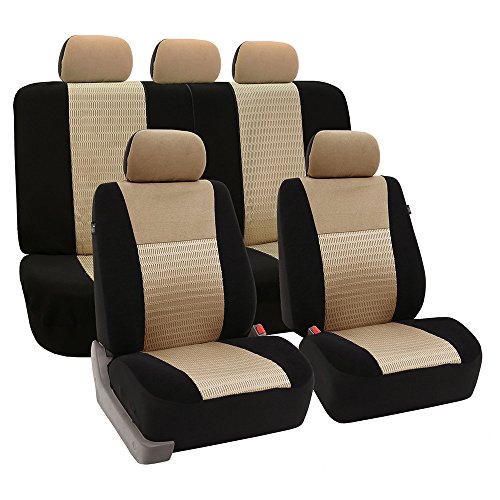 Product Cover FH Group Universal Fit Full Set Trendy Elegance Car Seat Cover, (Beige/Black) (FH-FB060115, Airbag compatible and Split Bench, Fit Most Car, Truck, Suv, or Van)