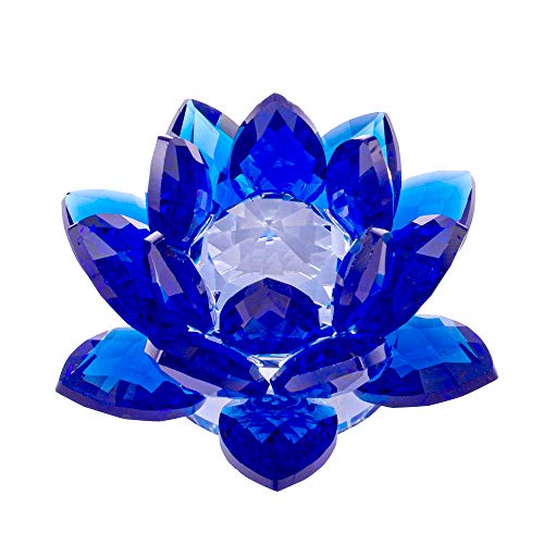 Product Cover Amlong Crystal 3 Inch Sapphire Blue Crystal Lotus Flower Feng Shui Home Decor with Gift Box