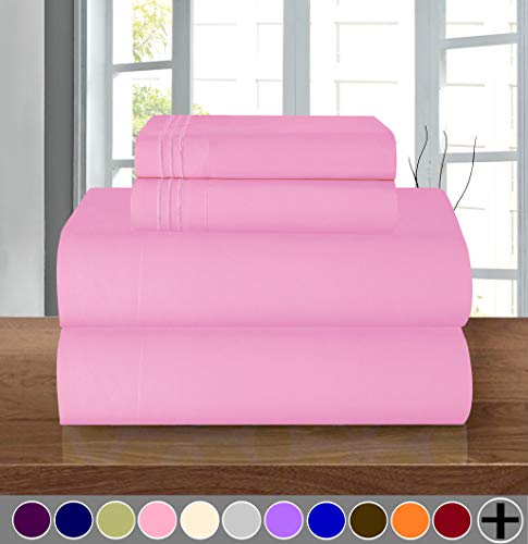 Product Cover Elegant Comfort 612RW-Twin-Light Pink Luxurious Soft 1500 Thread Count Egyptian Quality 3-Piece Bed Sheet Set Wrinkle and Fade Resistant Bedding Set, Deep Pocket up to 16inch