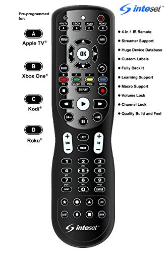 Product Cover Inteset 4-in-1 Universal Backlit IR Learning Remote for use with Apple TV, Xbox One, Roku, Media Center/Kodi, Nvidia Shield, Most Streamers & Other A/V Devices !!Sale Price!!