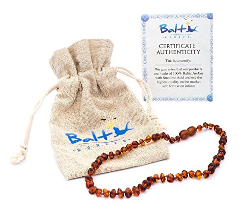 Product Cover Baltic Amber Teething Necklace For Babies (Unisex) (Cognac) - Anti Flammatory, Drooling & Teething Pain Reduce Properties - Natural Certificated Oval Baltic Jewelry with the Highest Quality Guaranteed